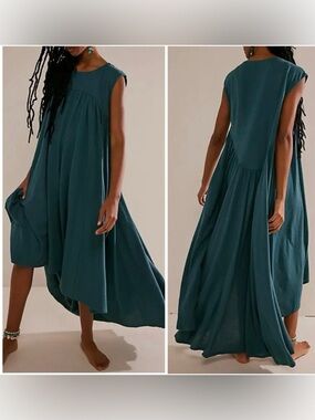 Free People Beach Madelyn Midi Dress Mediterranean Teal NWT Large Oversized Boho